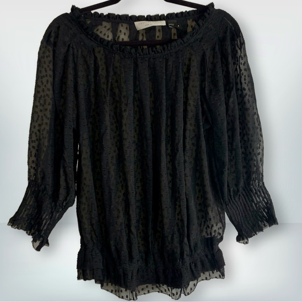 Charles Nolan Sheer Polka-Dot Silk Blouse, size 4